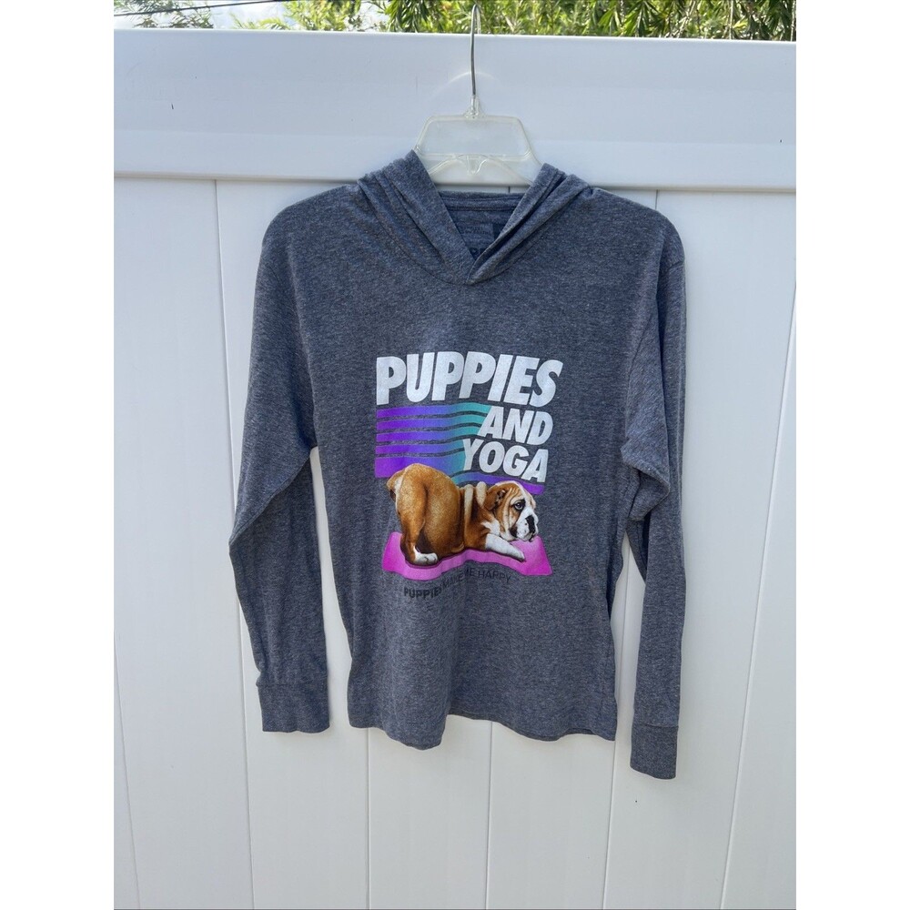 Puppies Make Me Happy Top Puppies And Yoga Hoodie Sz XS